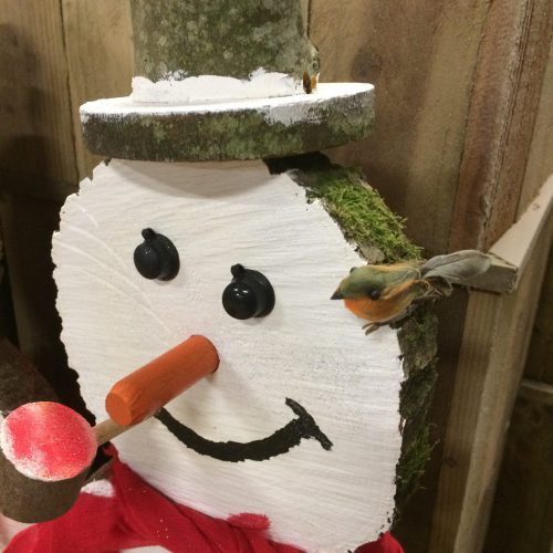 Close-up of the snowman's face